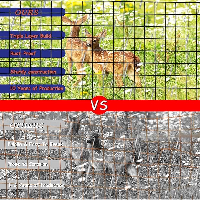 Black Metal Garden Fence, 24inch(H) x 100ft(L), 2 inch x 3 inch,14GA 2/3/4/5/6 Ft Tall Chicken Wire PVC Coated Welded Wire Mesh Roll for Dogs Border Yard Vegetable Plant Protection Poultry Netting