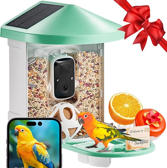 VEVOR Smart Bird Feeder with Camera, Solar Powered Bird House Camera with 2 Solar Panels, Wireless Video Birdfeeder with AI Identify, Auto Detect & Notify and 2K Full HD, Ideal Gift for Bird Lover