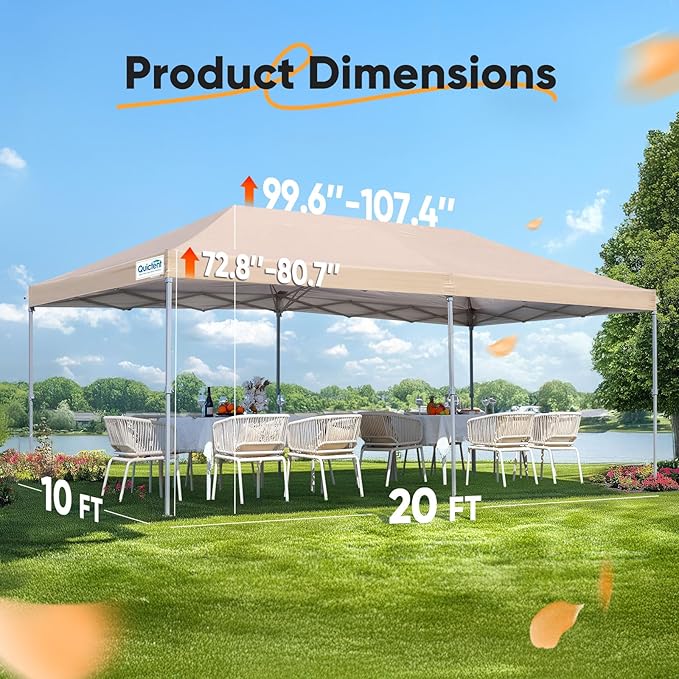 Quictent 10x20 FT Pop up Canopy Tent with Sidewalls, Easy Setup and Wheeled Bag for Outdoor Event Party Commercial Camping Markets and Instant Shelter