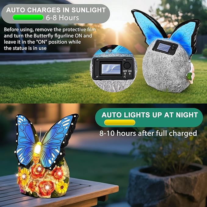 Linkax Fall Decor, Gifts for Women Mom Grandma Sister, Butterfly Statue Solar Lights Outdoor Garden Decor for Outside Yard Patio Balcony Front Porch Home, Gardening Christmas White Elephant Gifts