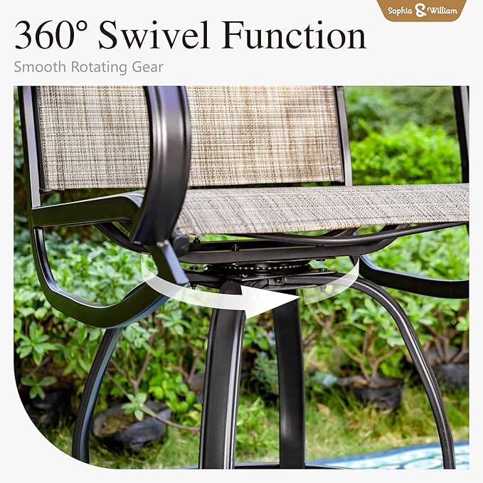 Sophia & William Outdoor Bar Set, Patio Bar Table and Chairs Set, Counter Height Patio Set - 6 x Swivel Bar Chairs, 1 x Rectangular Bar Table for Backyard and Garden
