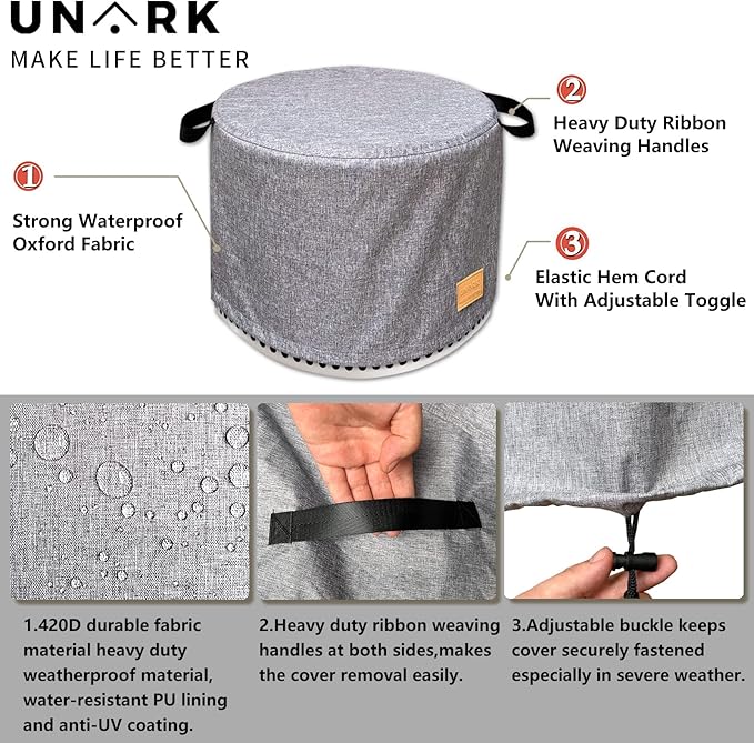 Round Fire Pit Cover for Yukon Fire Pit Cover 27 Inch Yukon 27 Inch, Heavy Waterproof Yukon Fire Pit Accessories (Grey)