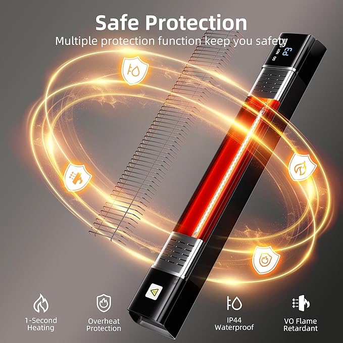 Patio Heater,1500W Outdoor Heaters,Wall Mounted Electric Heater With Remote,24H Timer,Overheat Protection,3 Heat Levels,Waterproof,Infrared Heater For Indoor,Garage,Backyard,Porch,Basement Use,Black