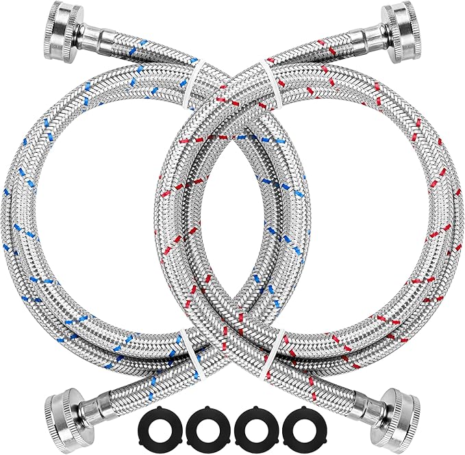 4FT Stainless Steel Washer Hoses Burst Proof 2 Pack - Hot and Cold Water Supply Hoses Fit for ALL Washing Machine by Cenipar