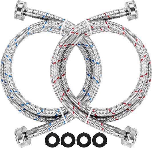 4FT Stainless Steel Washer Hoses Burst Proof 2 Pack - Hot and Cold Water Supply Hoses Fit for ALL Washing Machine by Cenipar
