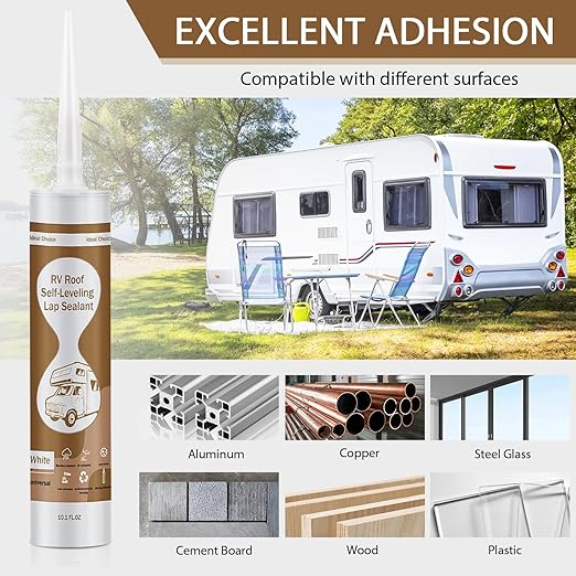 RV Roof Lap Sealant Self-Leveling, 8 Pack RV Roof Sealant White, Camper roof sealant,RV Caulk Professional Repair Trailer, Camper, Provides a Good Seal and Effective UV Protection