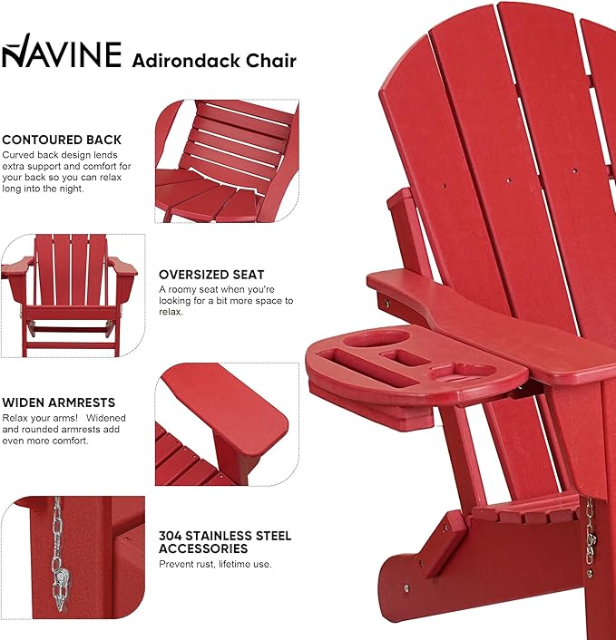 Adirondack Chair Set of 6, HDPE Folding Adirondack Chair with Multifunctional Cup Holder, Weather Resistant Fire Pit Chair for porches, patios, poolsides, Decks.