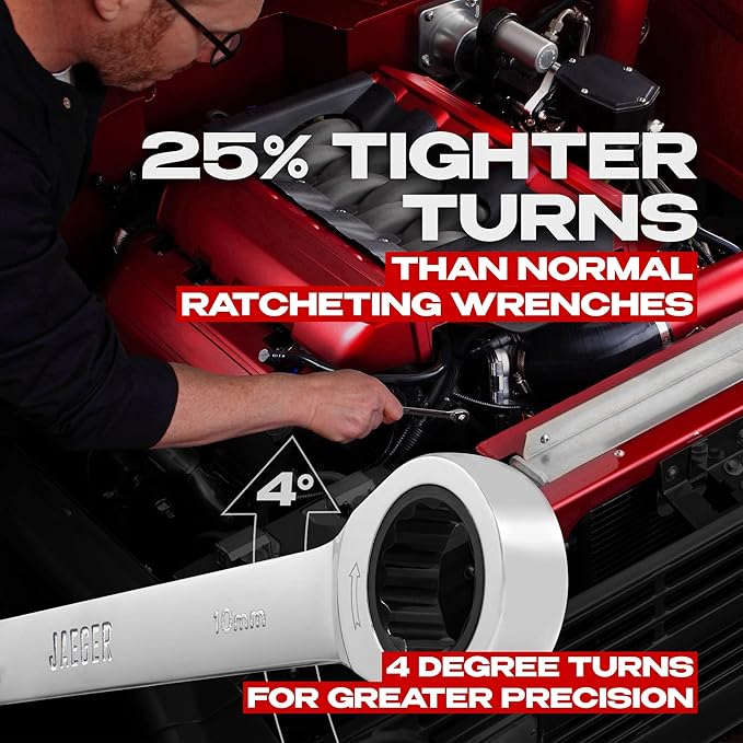 Jaeger 18pc MM/Metric TIGHTSPOT 90-Tooth Ratcheting Wrenches MASTER SET - With BEAR KEEPER Rollup Case