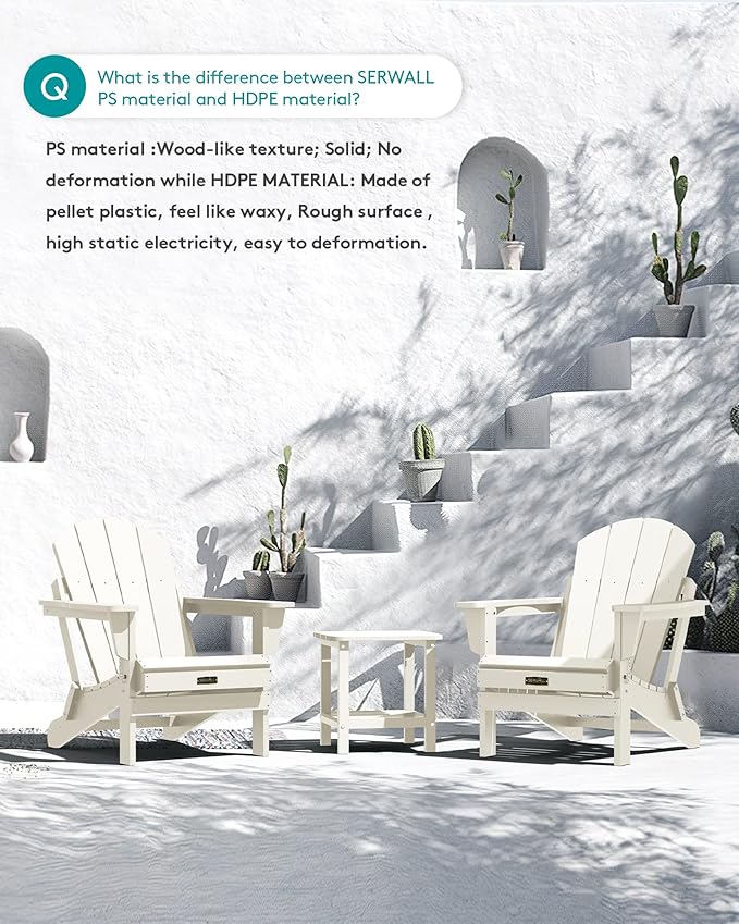 SERWALL Adirondack Chair - Folding Adirondack Chairs HIPS Outdoor Chairs Set of 8 Weather Resistant- White