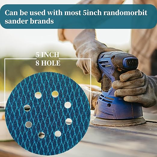 50pcs 5 inch Sanding Discs Hook and Loop Diamond Shape, Anti-Clogging Orbital Sander Sandpaper 60 Grit, Aluminum Oxide Sandpaper 8 Holes (60#)