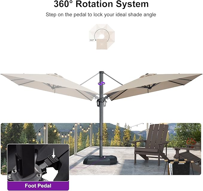 PURPLE LEAF 8' X 8' Tilting Patio Umbrella with Base Outdoor Cantilever Swivel Square Umbrella with Tilt Aluminum Offset Umbrella with 360-degree Rotation for Garden Deck Pool Patio Beige