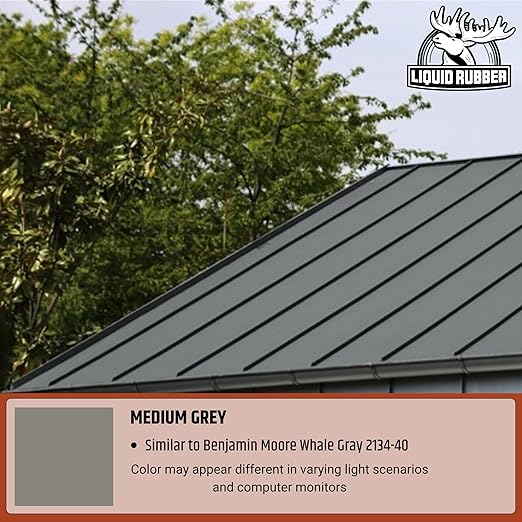 Liquid Rubber Color Waterproof Sealant - Elastomeric Roofing Coating for Flat or Slope Roofs & Foundations - DIY Paint & Leak Repair Membrane Compatible with Metal & Concrete - Medium Gray, 1 Gallon