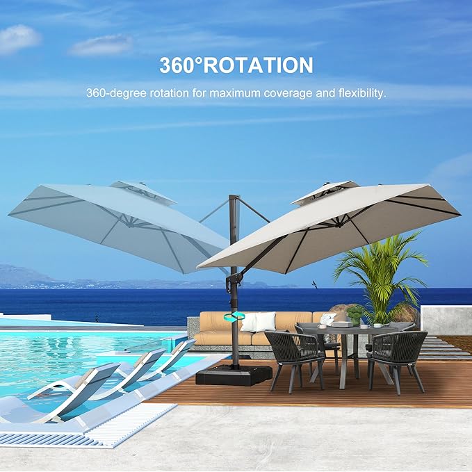 PURPLE LEAF 9' X 12' Double Top Cantilever Patio Umbrella Deluxe Large Outdoor Umbrella Rectangle Offset Umbrella with Fade Resistance for Garden Deck Pool Patio, Pebble Grey