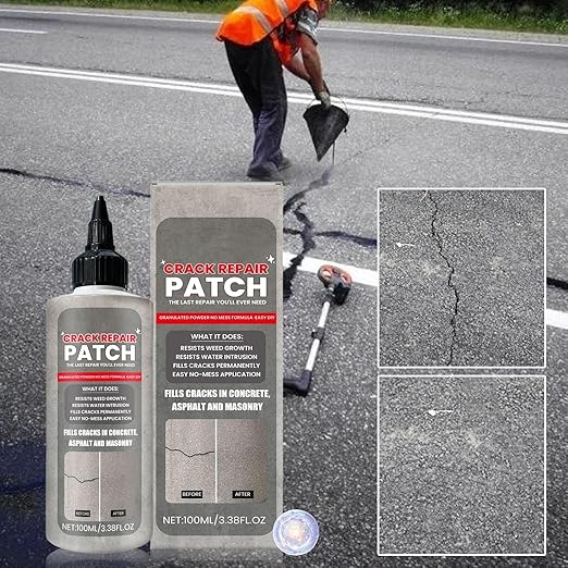Concrete Crack Filler, Quick Drying, 100ml, Cement Crack Repair Glue, Asphalt Patch Compound, Flexible Finish, for Patios, Terraces, Walls and Roof