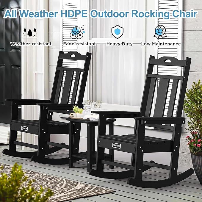 nalone Outdoor Rocking Chair, HDPE All Weather Resistant Rocking Chair for Porch, Oversized Patio Rocker Chair for Adult, Outdoor Rockers for Garden Lawn