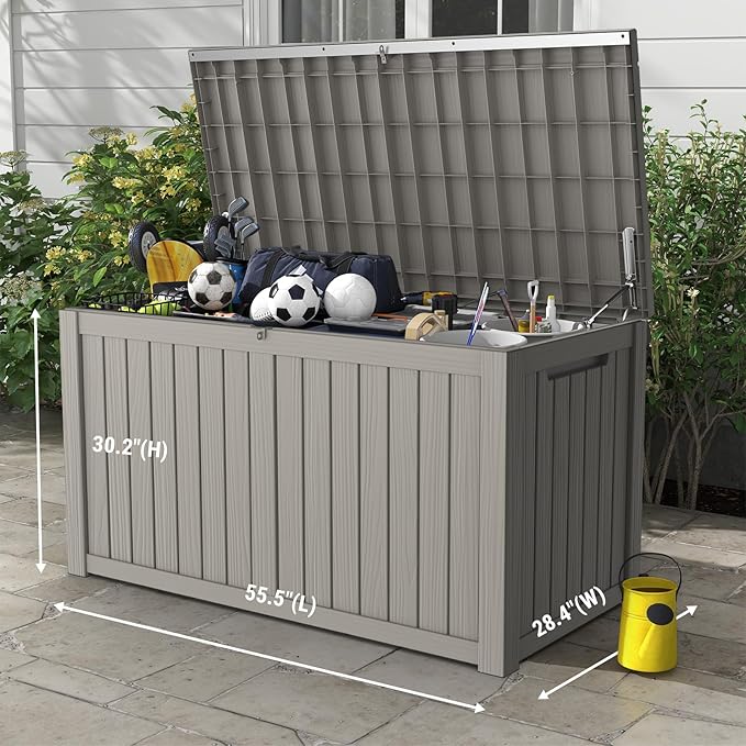 Mars Villa 180 Gallon Outdoor Storage Box, Large Waterproof Resin Deck Box for Patio Furniture Cushions, Pool Supplies, Gardening Tools, Lockable, Weatherproof and UV Resistant, Light Brown