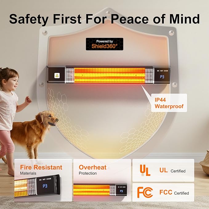 Uthfy Wall Mounted Patio Heaters for Outdoor Use, 1500W Outdoor Heaters for Patio with Remote, 24H Timer, Waterproof, Infrared Heater for Outdoor Indoor Use, Garage, Yard, Bedroom