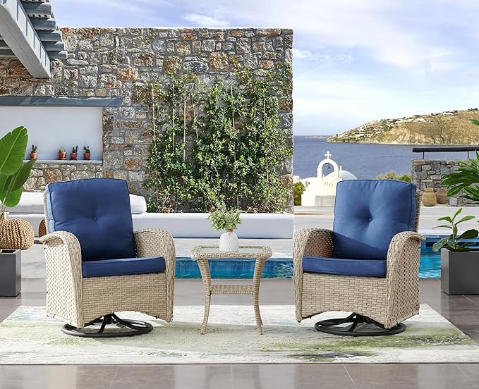 Belord Patio Wicker Furniture with Swivel Rocker Chairs Loveseat, 5 Piece Rattan Furniture Outdoor Swivel Rocking Chairs and Table Set for Patio Deck Porch Backyard