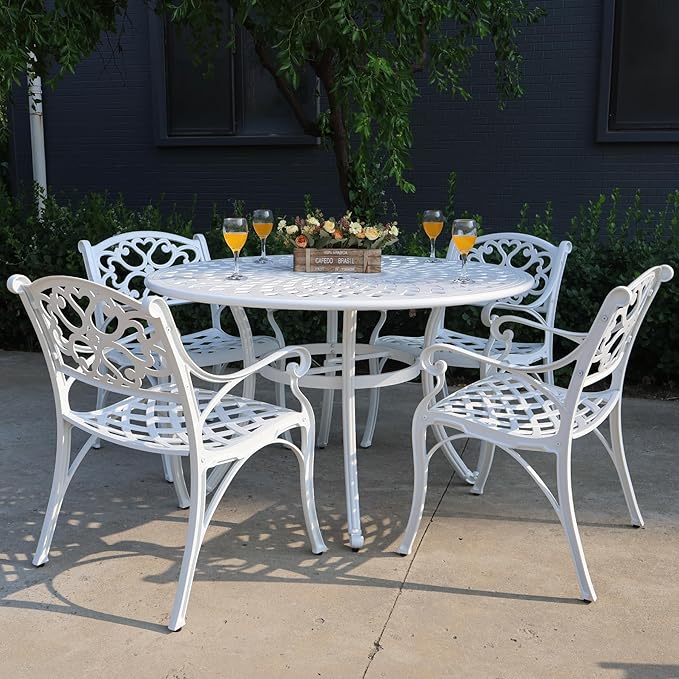 4 Pieces Patio Dinning Chairs, Cast Aluminum Outdoor Bistro Chairs with Armrest, All-Weather Bistro Chair Set of 4 for Garden Deck Backyard Poolside
