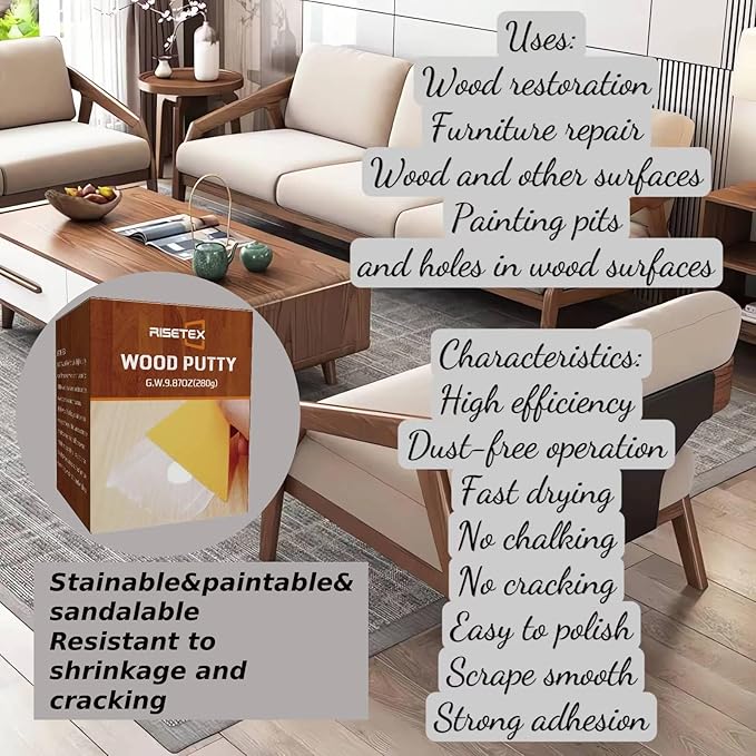 Wood Putty，Wood Filler，Wooden Putty Stainable，17.64 Ounce Walnut Repair Kit Paintable for Quickly Repair Any Breaks，Cracks，Chips，Defects in Wooden Furniture,Easy to Use and Sand