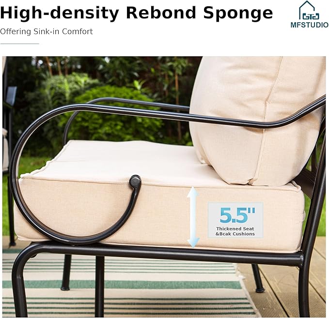 MFSTUDIO 7 Seats Large Metal Patio Conversation Sets, 6 Pieces Outdoor Patio Furniture Sofa with 4 Motion Chairs, 1 Sofa(3-seat) and Table for Outside Balcony Backyard Poolside