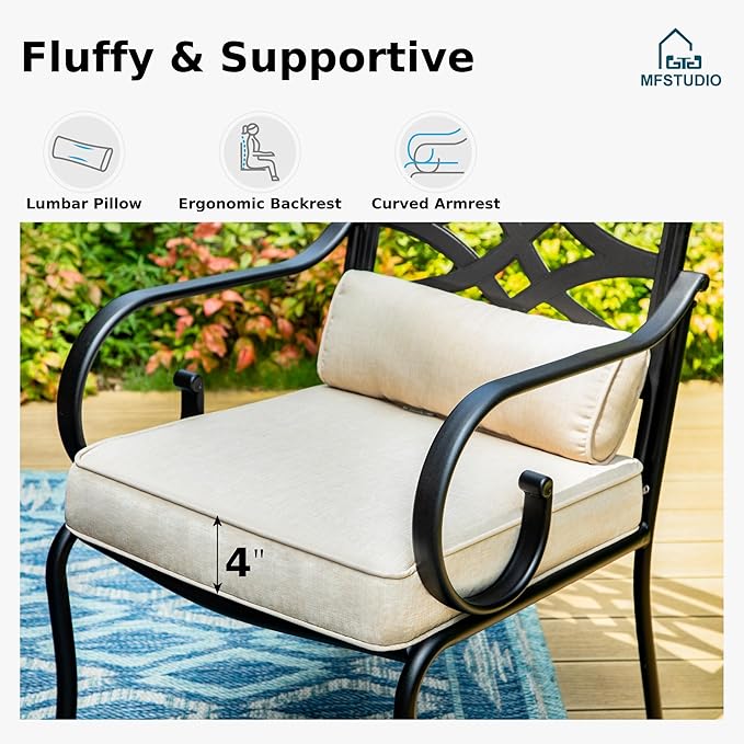 MFSTUDIO Patio Dining Sets for 8, Patio Table and Chairs Set with Umbrella Hole, Patio Furniture Set with Square Table, 9 Piece Outdoor Dining Set for Deck, Poolside, Backyard, Garden