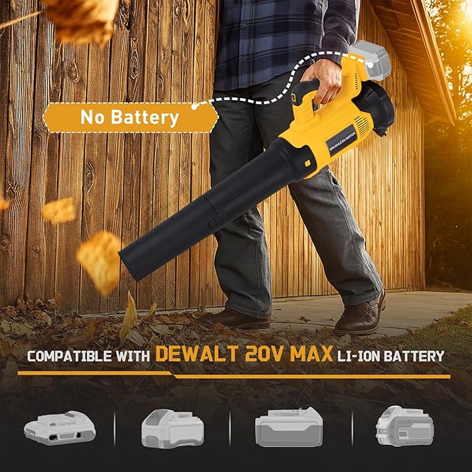 Cordless Leaf Blower Fit for Dewalt, 650 CFM Electric Leaf Blower, with Brushless Motor Built-in Protection Device, Variable Speed, Turbo Mode, for Driveway Lawn Care, Yard, Snow(NO Battery)