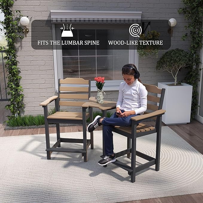 OTSUN Tall Adirondack Chair, HDPE Weather Resistant Balcony Chairs for Garden, Backyard, Poolside, Capacity 300LBS(1 PC，Brown&Black)