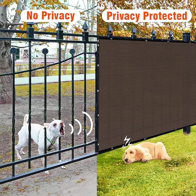 iCover 5x12ft Fence Privacy Screen, Heavy Duty Fencing Panels Screens, Outdoor Shade Cloth Mesh Barrier, Reinforced Bindings and Brass Grommets, Cable Zip Ties Included, Brown