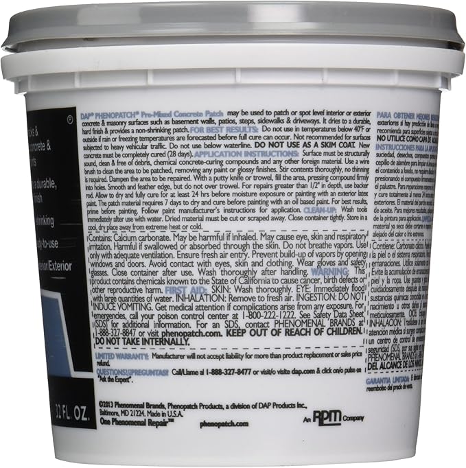 Dap 32611 Phenopatch Pre-Mixed Concrete Patch (Packaging May Vary)