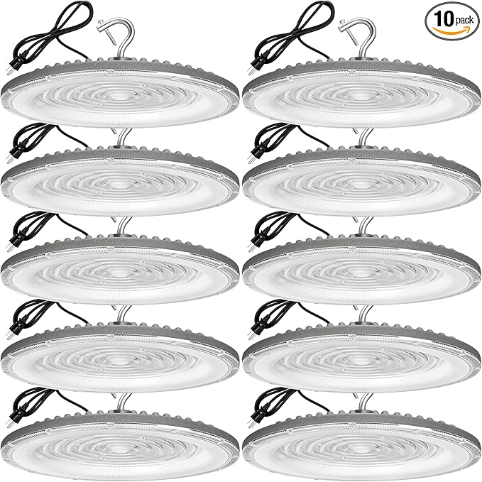 10 Pack 250W UFO Led High Bay Light,120VAC,5000K Daylight Commercial Bay Lighting,IP66 Waterproof,41050LM,1150W MH/HPS with Plug Area Light for Warehouse/Shop/Workshop/Barn/Gym/Factory