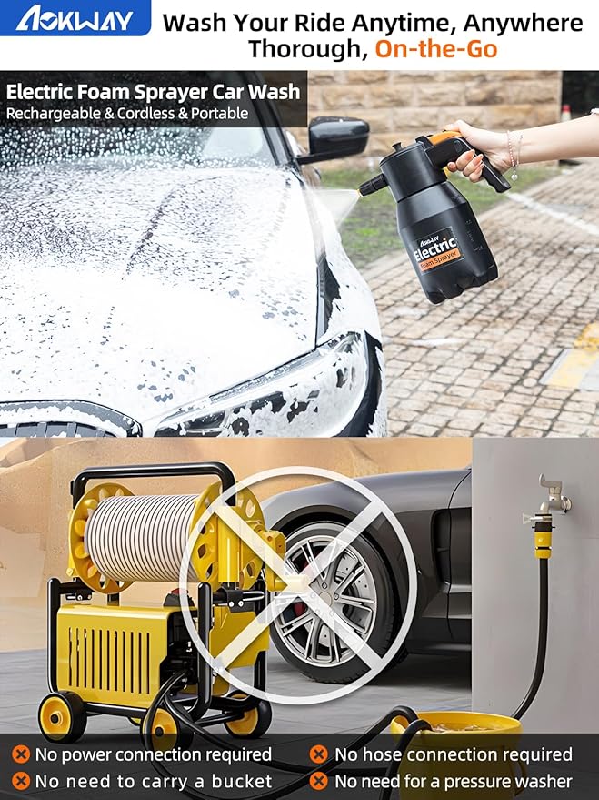 aokway Cordless Electric Foam Sprayer Car Wash Kit - Handheld Foam Cannon for Car Cleaning Detailing, Snow Foam Blaster, Car Accessories for Men