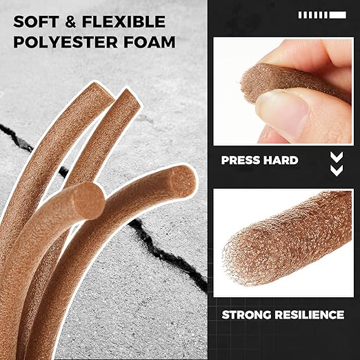 1 Inch x 50 ft Foam Backer Rod for Gaps Joints Concrete Crack Filler Caulk Saver Bulk Foam Backing Rod Concrete Filler Rope for Weather Stripping Door Seal (Brown)