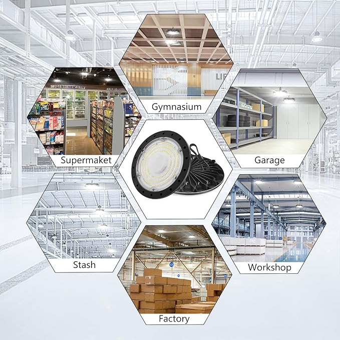 4 Pack 10000LM Bright UFO High Bay Light, LED Shop Light with 4ft 110V Plug Cable, 6500K Bay Lighting IP65 Waterproof for Barn/Garage/Commercial Warehouse/Wet Location