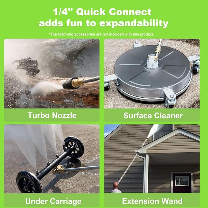 Pressure Cleaner High Power Cleaner with 4 Pressure Nozzle and Foam Cannon, powerCleaners for Home, Car Washing, Fence Cleaning, Patio, Green
