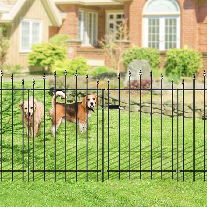 Metal Garden Fence with Gate 36 in H x 12 ft L, 1 Gate + 5 Panels Border Dog Fence Panels Animal Barrier, No Dig Garden Fencing for Yard Patio Flower Bed Lawn Outdoor, Arch Black