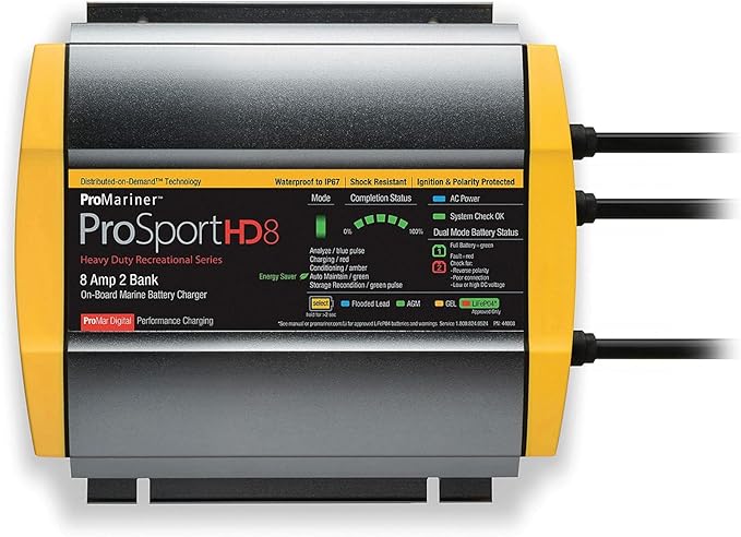 ProMariner 44008 ProSport HD Waterproof Marine Battery Charger, 8 Amp, 2 Bank