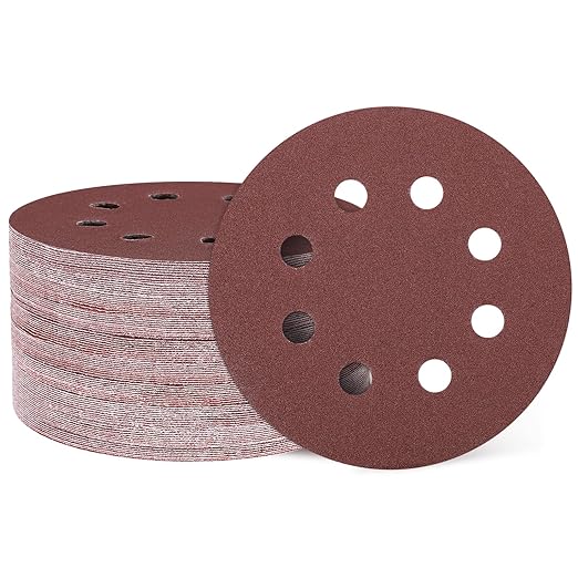HARFINGTON 150 Pcs 5 Inch Sanding Discs, 120 Grit Hook and Loop Sandpaper, 8-Hole Aluminum Oxide Round Orbital Sander Sandpaper for Woodworking Automotive Metal Polishing, Red