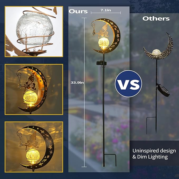 Moon Solar Lights Outdoor Waterproof Metal Fairy Moon Solar Lanterns for Garden, Patio, Yard, Gift for Women, Mom, Family Solar Powered, Durable, Garden Decor