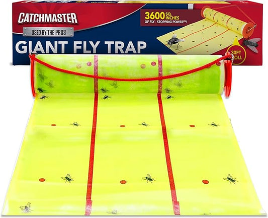 Catchmaster Giant Fly Glue Trap 1-Pack 30 Feet Each, Adhesive Fly Traps Outdoor, Sticky Bug Catcher, Bulk Flying Insect Paper Roll, Pest Control for Garage, Barn, Greenhouse & Garbage Room
