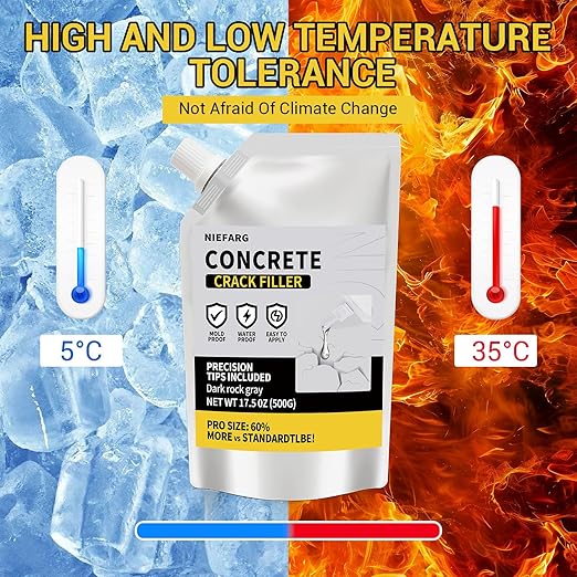 Concrete Crack Filler for Driveway, High Elasticity Cement Crack Filler, Self Leveling Quick Drying Sealing Adhesive for Outdoor, Patio, Waterproof (17.6 Floz)