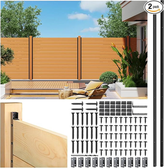 2pack 6FT (H: 68″) Matel Backyard Privacy Fence Panels Post Black, Install Fence Panels Post for Wood Slats Outdoor