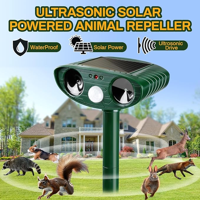 4 Pack Animal Repellent Ultrasonic Deer Repellent Cat Repellent Outdoor Solar with Motion Sensor Animal Deer Cat Deterrent to Repel Squirrel Rabbit Repellent for Yard Garden