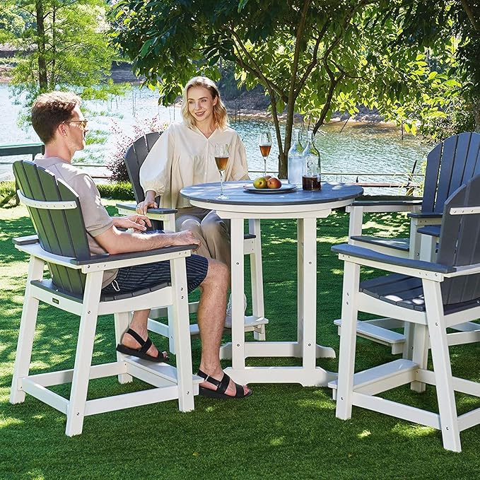 OTSUN Outdoor Tall Adirondack Chairs Set of 4, Patio Bar Stool Chair with High Back, 400lbs, Widened Arms, All-Weather Balcony Chair for Backyard, Garden, Yard （4PCS, White & Grey）
