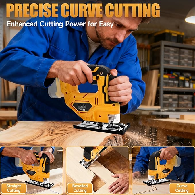 Jig Saw for Dewalt 20V Max Battery, Cordless Jigsaw Tool with 45° Bevel Cuts & 3 Orbital Motions, Up To 2900 RPM, Brushless JigSaw for Straight/Curve/Circle Cutting(Battery Not Include)