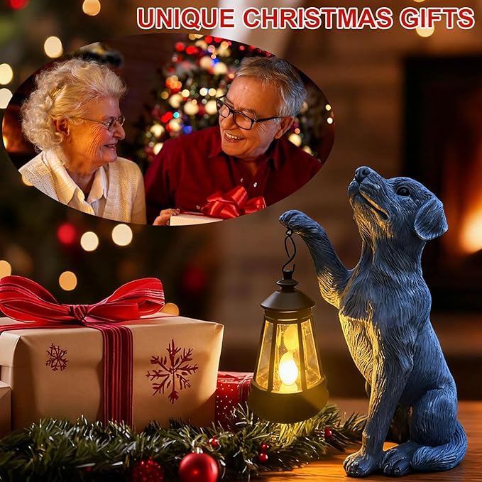 YODY Garden Statues Outdoor Garden Decor: Dog Statue with Solar Lantern for Yard Art Lawn Ornaments Porch Patio Balcony Home House - Birthday Gifts for Grandma Mom Women