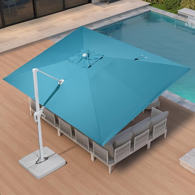 PURPLE LEAF 10' × 13' Patio Umbrella White Cantilever Umbrella Aluminum Square Outdoor Offset Umbrella Hanging Windproof with 360° Rotation for Garden Deck Pool, Turquoise