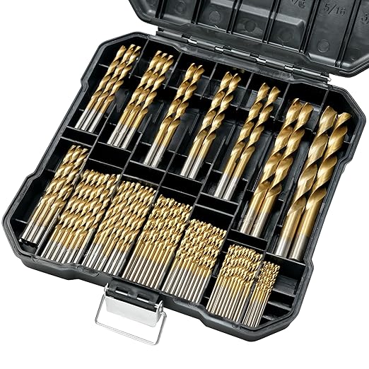 BeHappy 99 Pcs Drill Bit Set, 135° Tip Titanium Coated High Speed Steel, Twist Drill Bit Kit for Iron, Aluminum Alloy, Copper, Wood, Plastic, with Hard Storage 1/16“-3/8”
