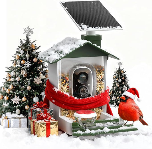 COOAU 5MP Smart Bird Feeder with Camera, Faster Solar Powered Charging, Outdoor Birdhouse Cam with Precise AI Birds Recognition, Live Video Watching and Notifications, Ideal Gift for Bird Lovers,Green