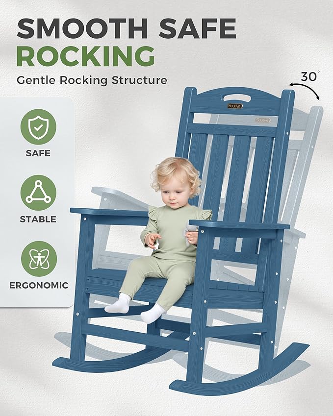 Oversized Outdoor Rocking Chair Set of 2, High Back Porch Rocker Chair, HDPE All Weather Resistant Rocking Chairs for Patio, 380lbs Weight Capacity, Navy Blue